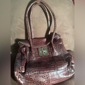 B. Makoswsky Genuine Leather Tote Carryall Satchel Bag Brown XL